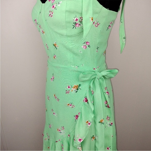 WAYF NEW Wrap Front Tie Strap Mini Dress in Mint Ditsy, Women’s Sz S - Picture 7 of 12